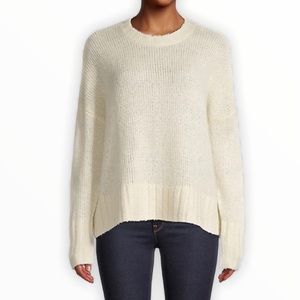 En Thread Womens Knit Crew Neck Sweater Cream Ivory Wool Blend Large